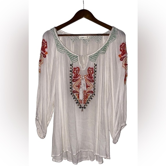Spade & Heart Hagel Women Semi Sheer Blouse Boho Flowy Dainty‎ XXL Scoop Neck - Picture 1 of 5